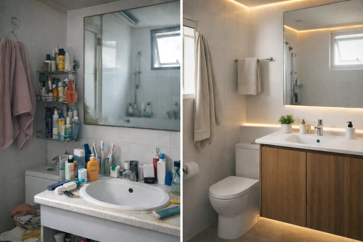 Before and after: typical Singapore bathroom vs HERA bathroom